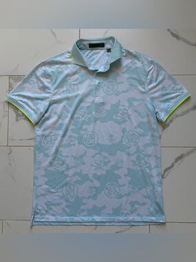 G/FORE Exploded Camo Tech Jersey Modern Spread Collar Banded Sleeve Golf Polo M
